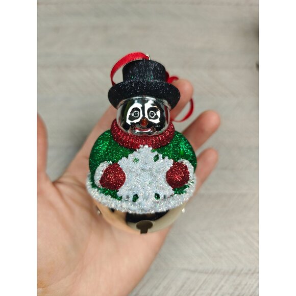 Reed & Barton Silverplate Sleigh Bell Snowman Ornament With Glitter Accents - Picture 2 of 8